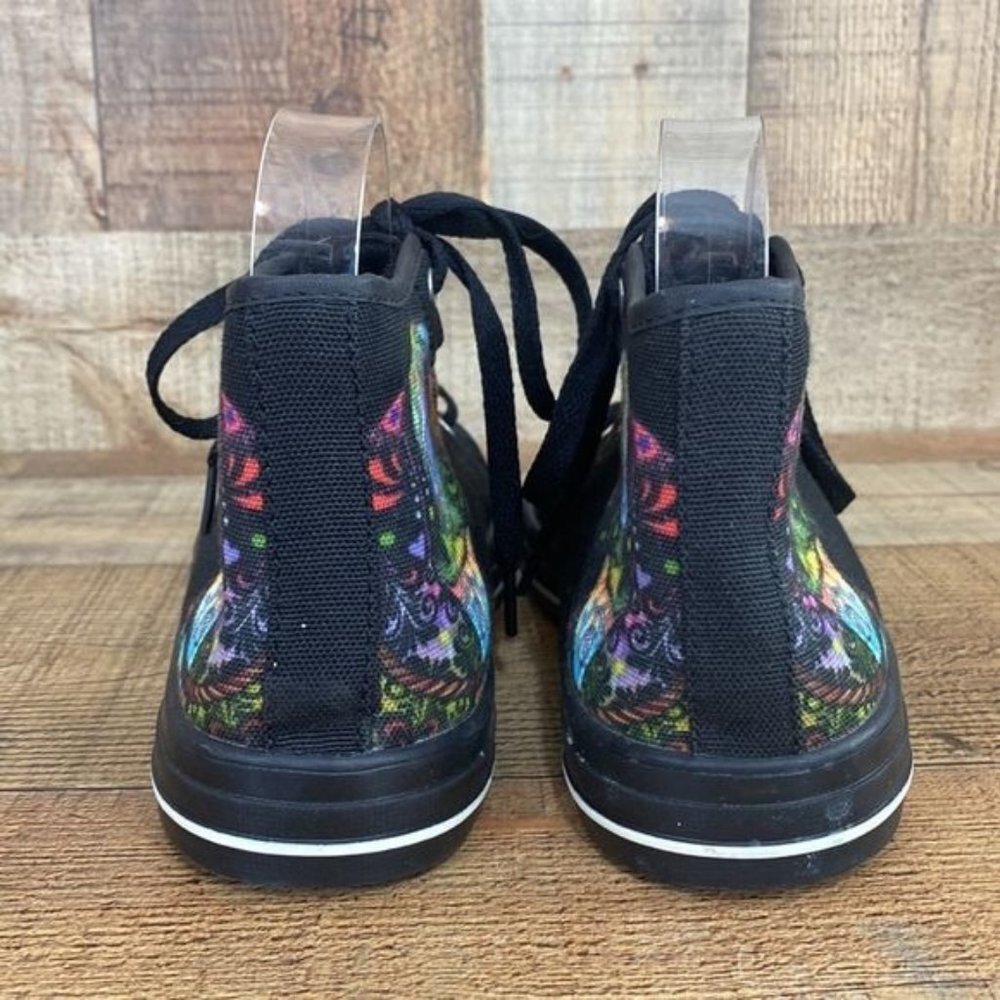 Black Multicolor Puppy Print Bootie Sneakers Womens 7 Lace Up - Picture 9 of 13